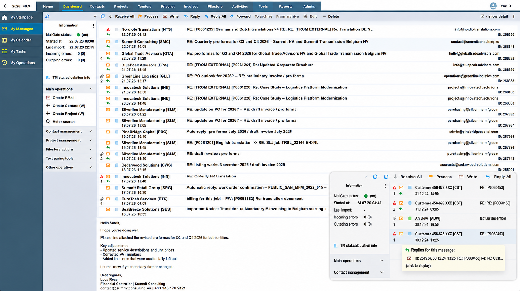 Integrated enterprise message center with anonymized email content